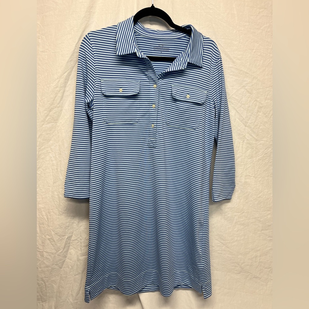 Vineyard Vines Striped Shirt Dress Blue Stretch size large
